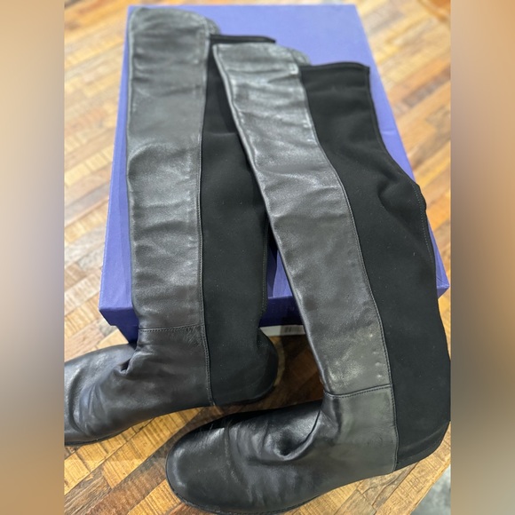 Stuart Weitzman 50/50 Lift Black Leather Stretch Over-The-Knee Boots - Picture 4 of 5